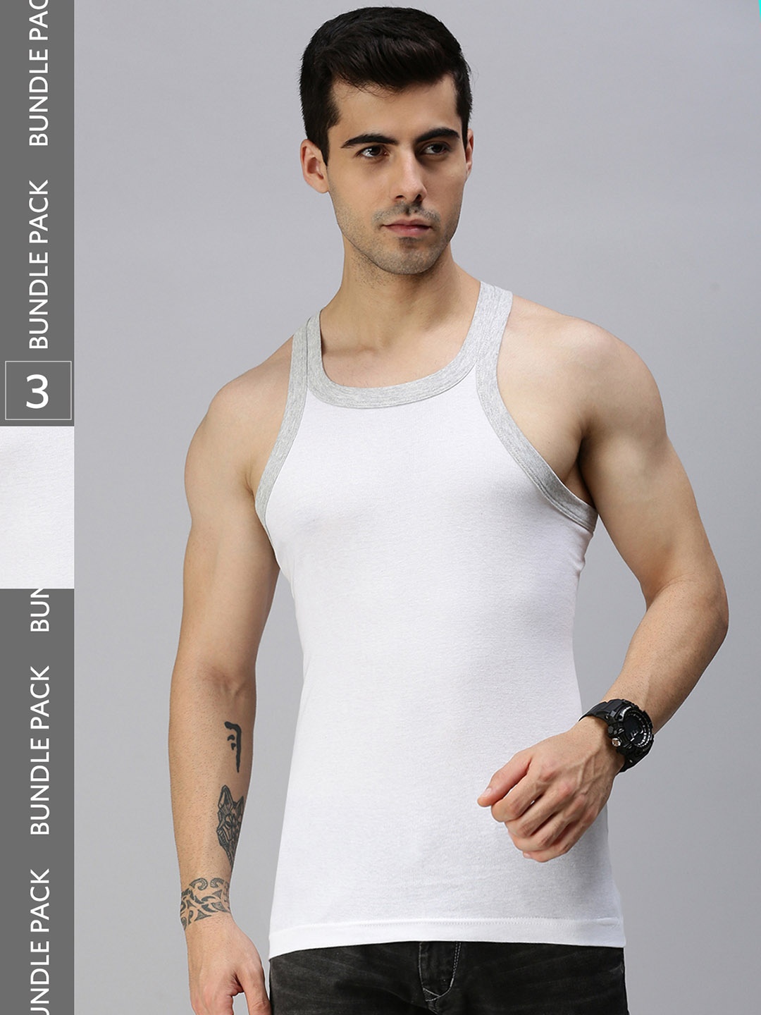 

Lux Cozi Men Pack of 3 White & Grey Solid Cotton Innerwear Vests