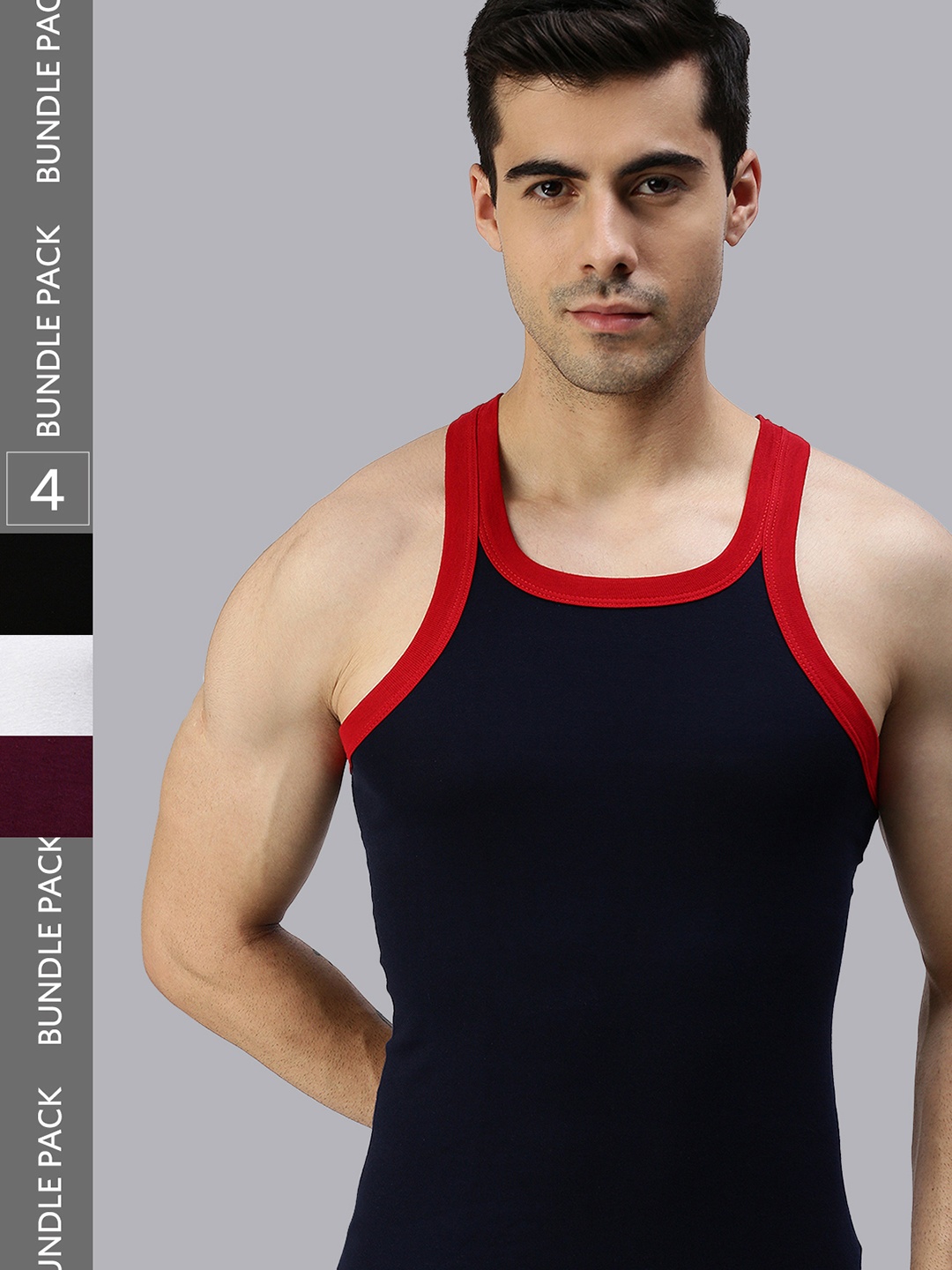 

Lux Cozi Men Pack Of 4 Pure Cotton Innerwear Gym Vests, Maroon