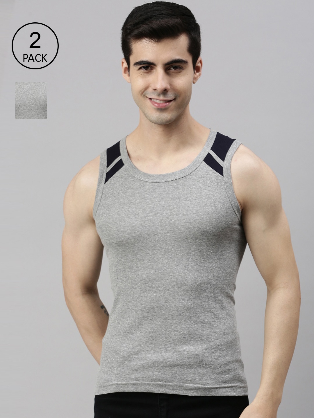 

Lux Cozi Men Pack Of 2 Grey Solid Pure Cotton Gym Vests