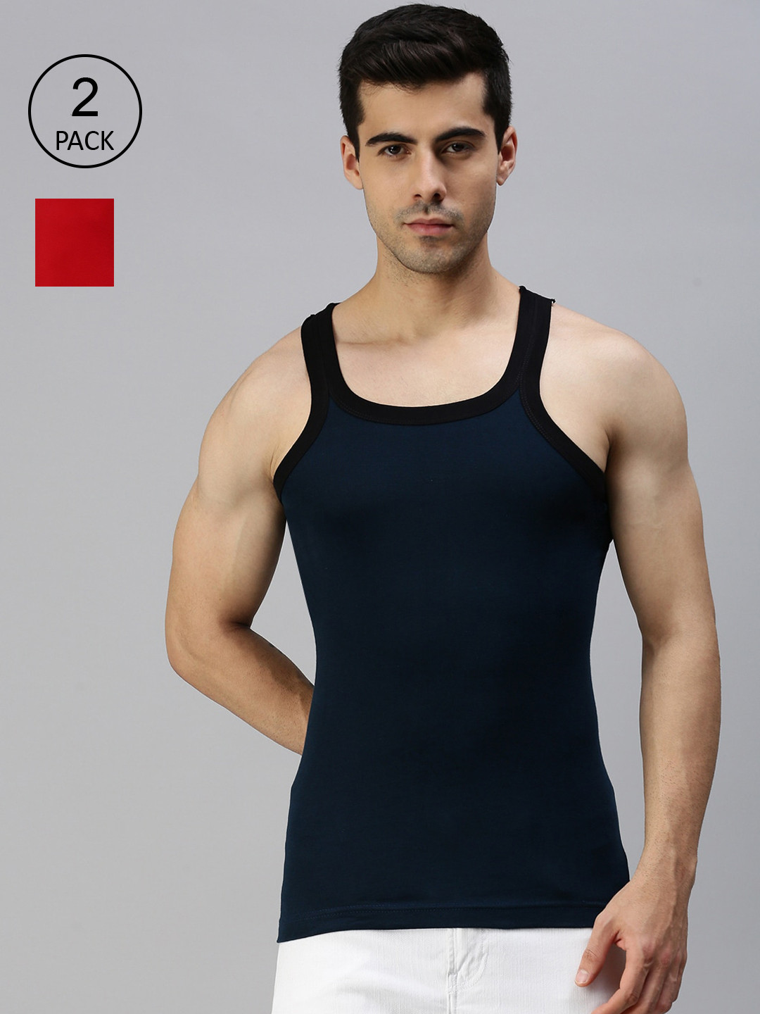 

Lux Cozi Men Plus Size Pack Of 2 Solid Organic Cotton Innerwear Gym Vests, Blue
