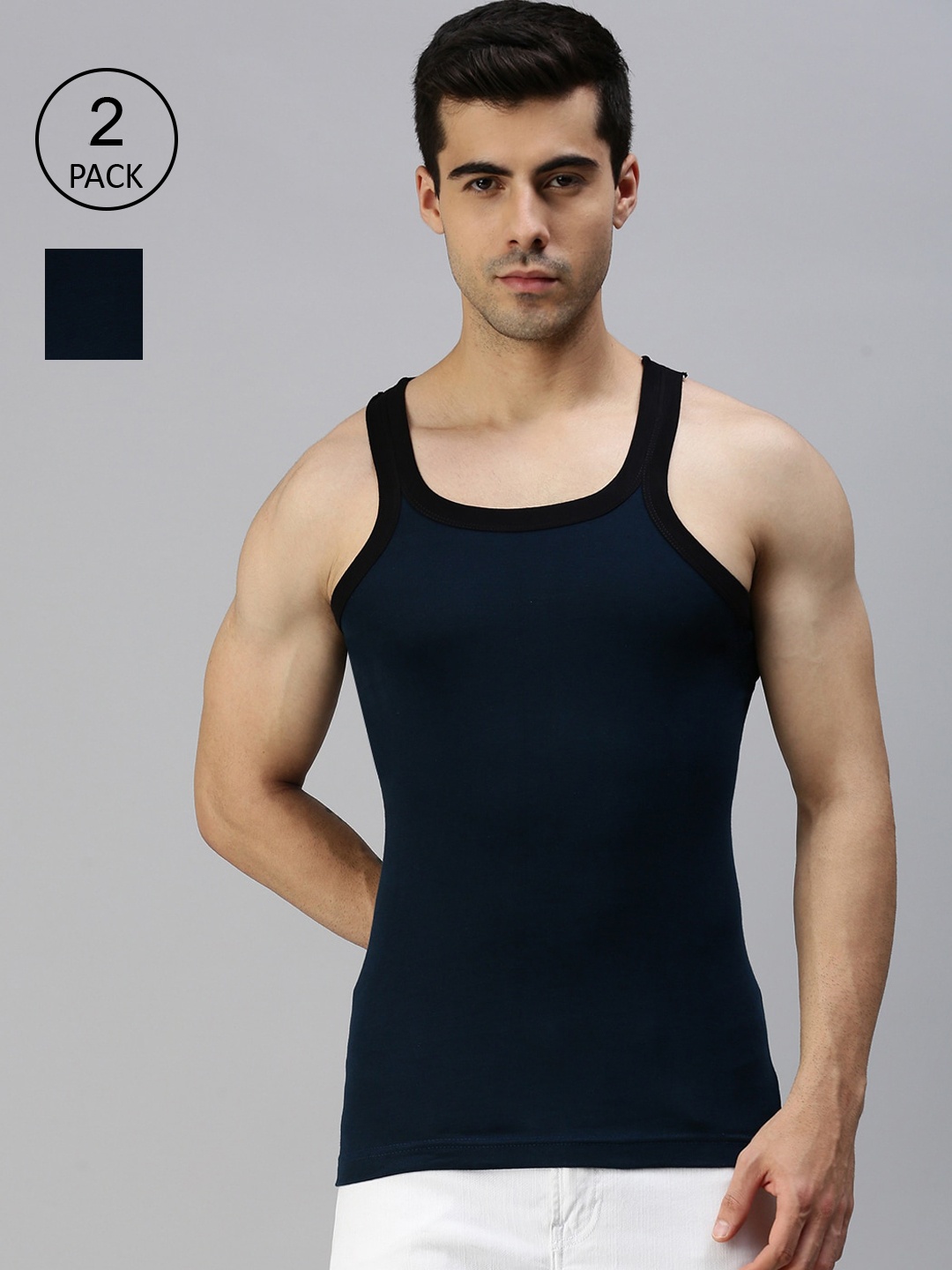 

Lux Cozi Men Pack Of 2 Solid Pure Cotton Gym Vests, Blue