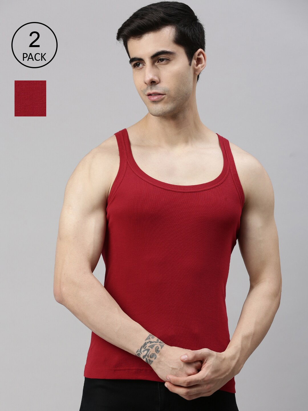 

Lux Cozi Men Pack Of 2 Solid Organic Cotton Innerwear Vests, Red
