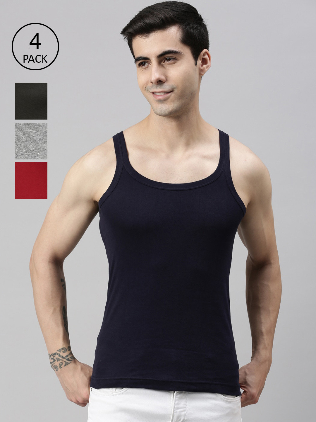 

Lux Cozi Men Pack Of 4 Assorted Organic Cotton Innerwear Vests
