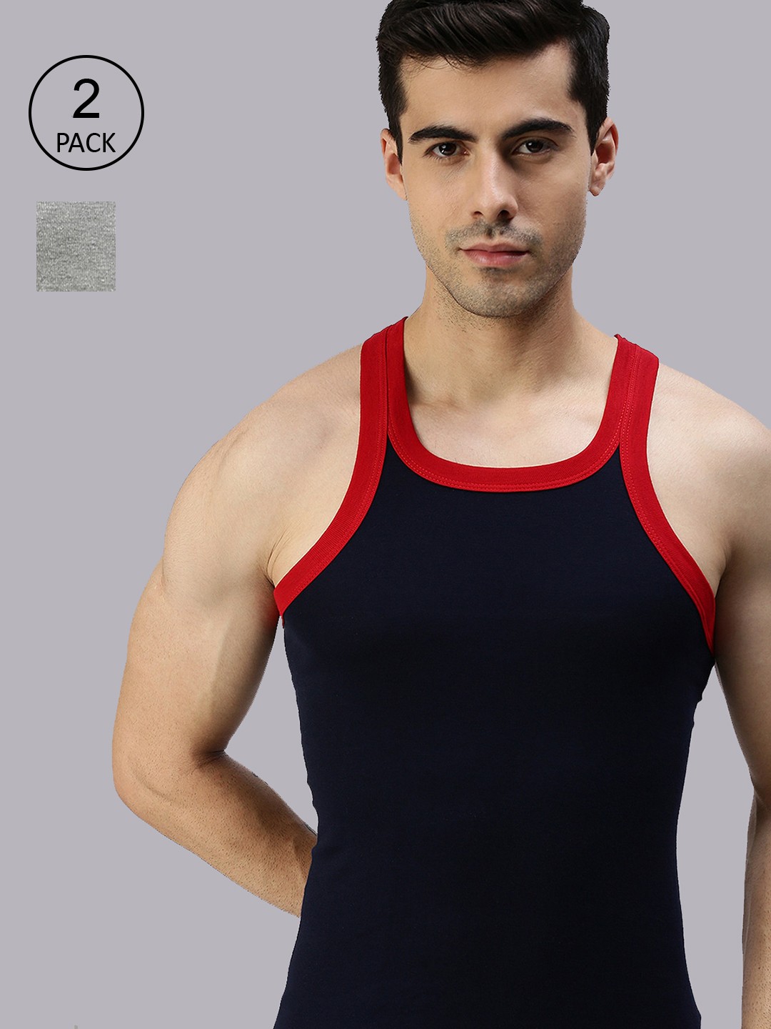 

Lux Cozi Men Pack Of 2 Solid Pure Cotton Innerwear Vests, Grey