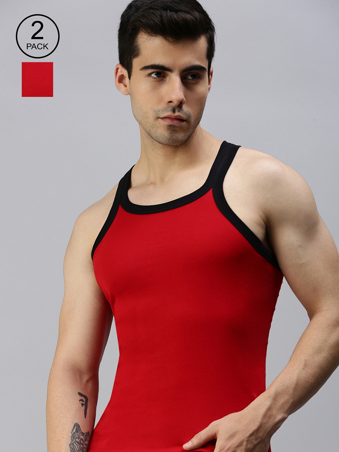 

Lux Cozi Men Pack Of 2 Red Solid Organic Cotton Innerwear Vests