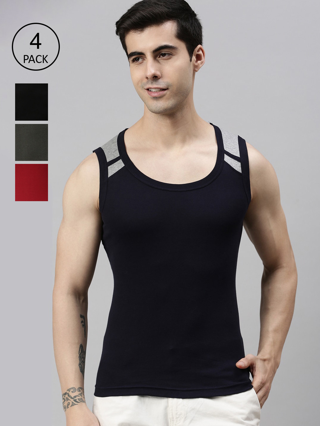 

Lux Cozi Men Pack Of 4 Assorted Solid Cotton Innerwear Vests