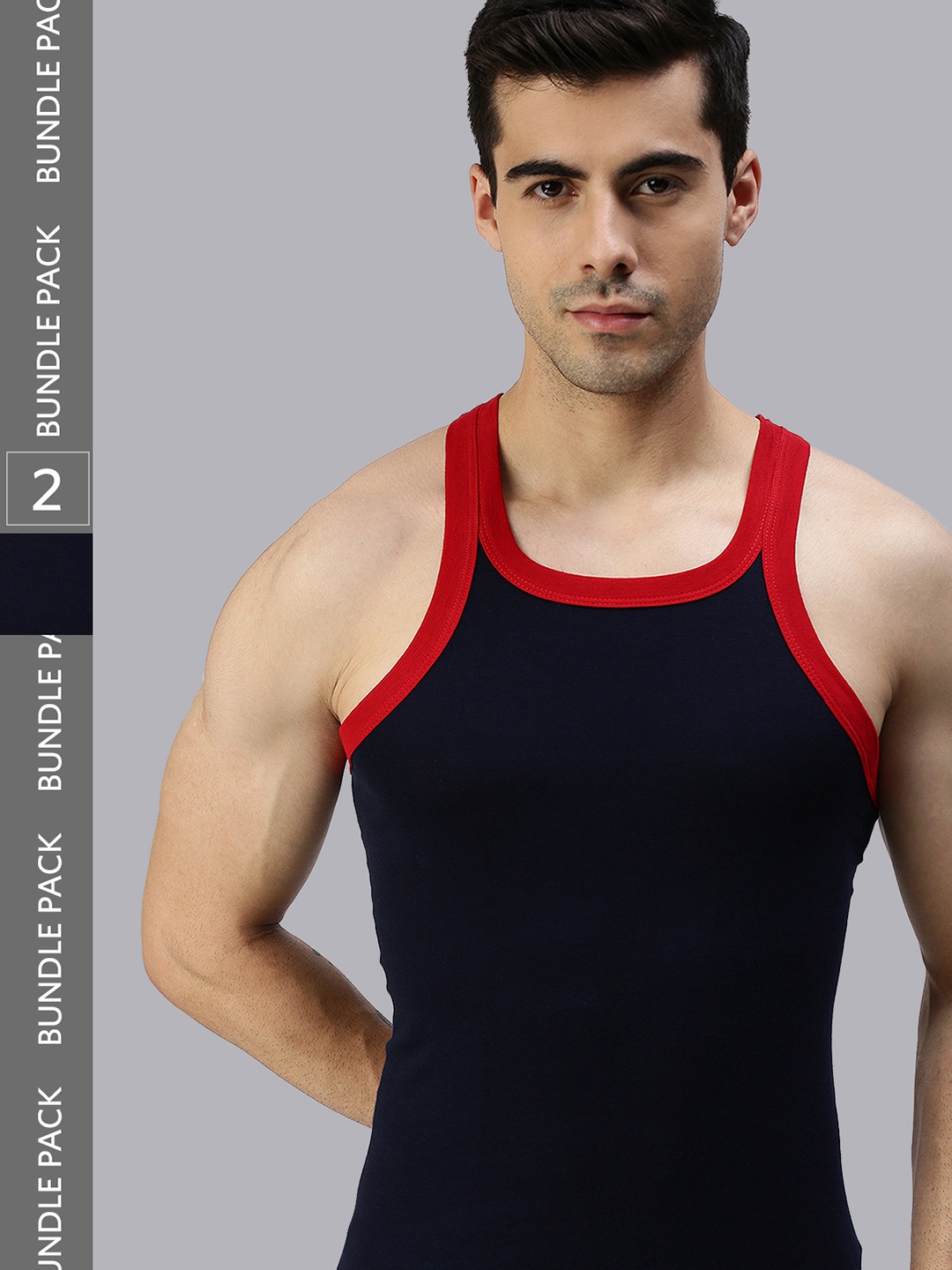 

Lux Cozi Plus Size Men Pack Of 2 Solid Pure Cotton Innerwear Gym Vests, Navy blue
