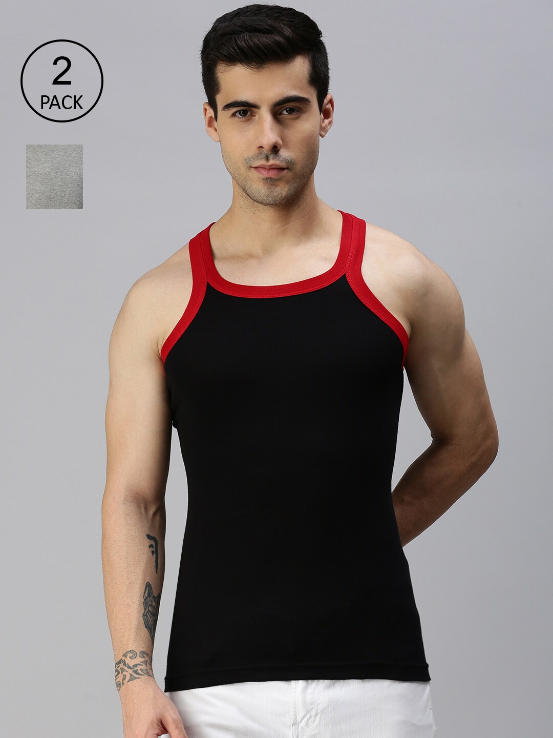 

Lux Cozi Men Pack Of 2 Organic Cotton Gym Vests, Black
