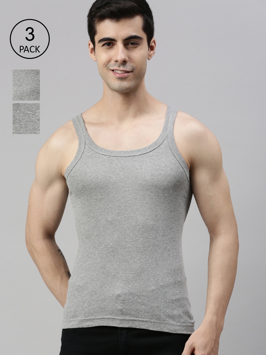 

Lux Cozi Men Pack Of 3 Solid Pure Cotton Innerwear Vests, Grey