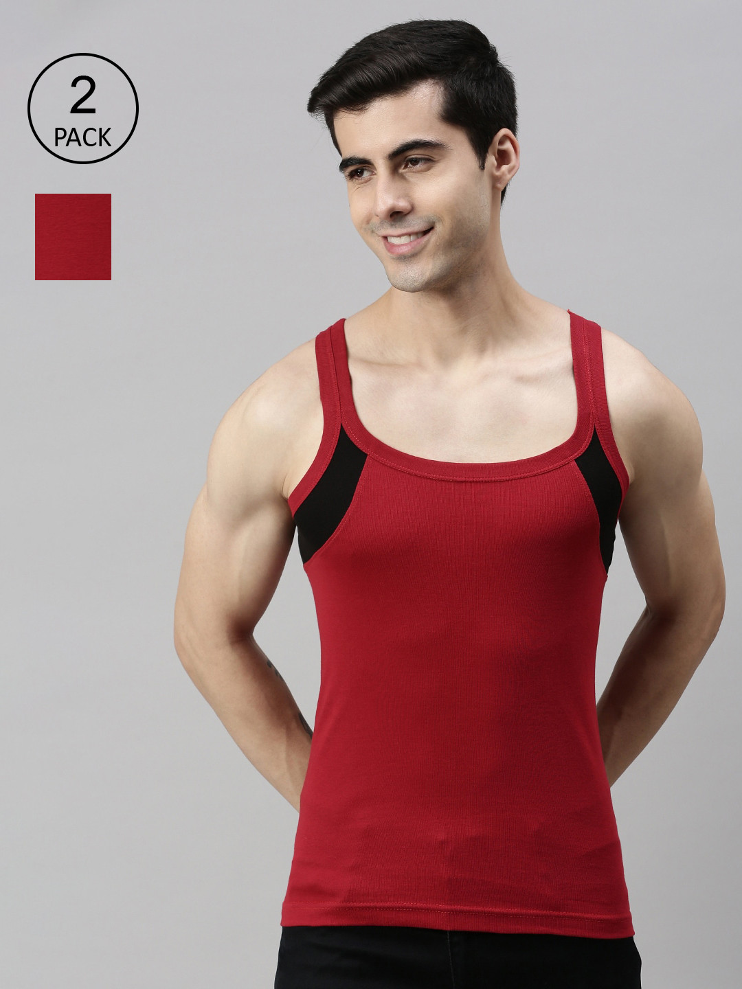 

Lux Cozi Plus Size Men Pack of 2 Red Solid Pure Cotton Innerwear Vests