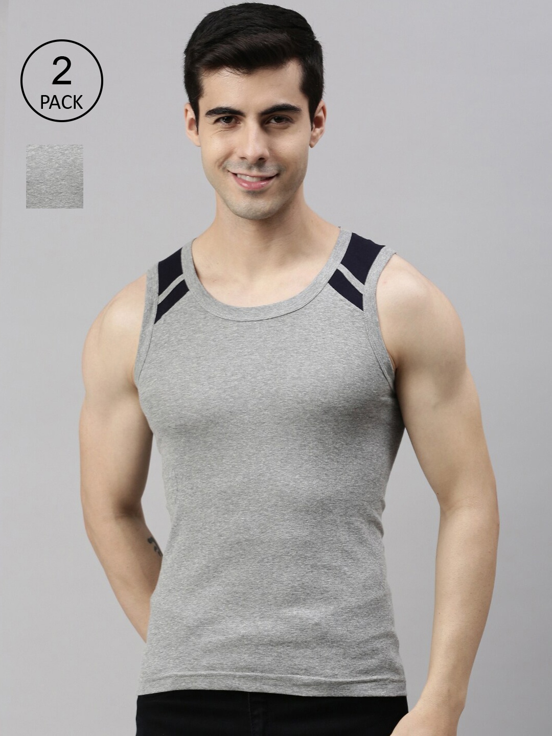 

Lux Cozi Men Pack of 2 Grey Solid Pure Cotton Gym Vests