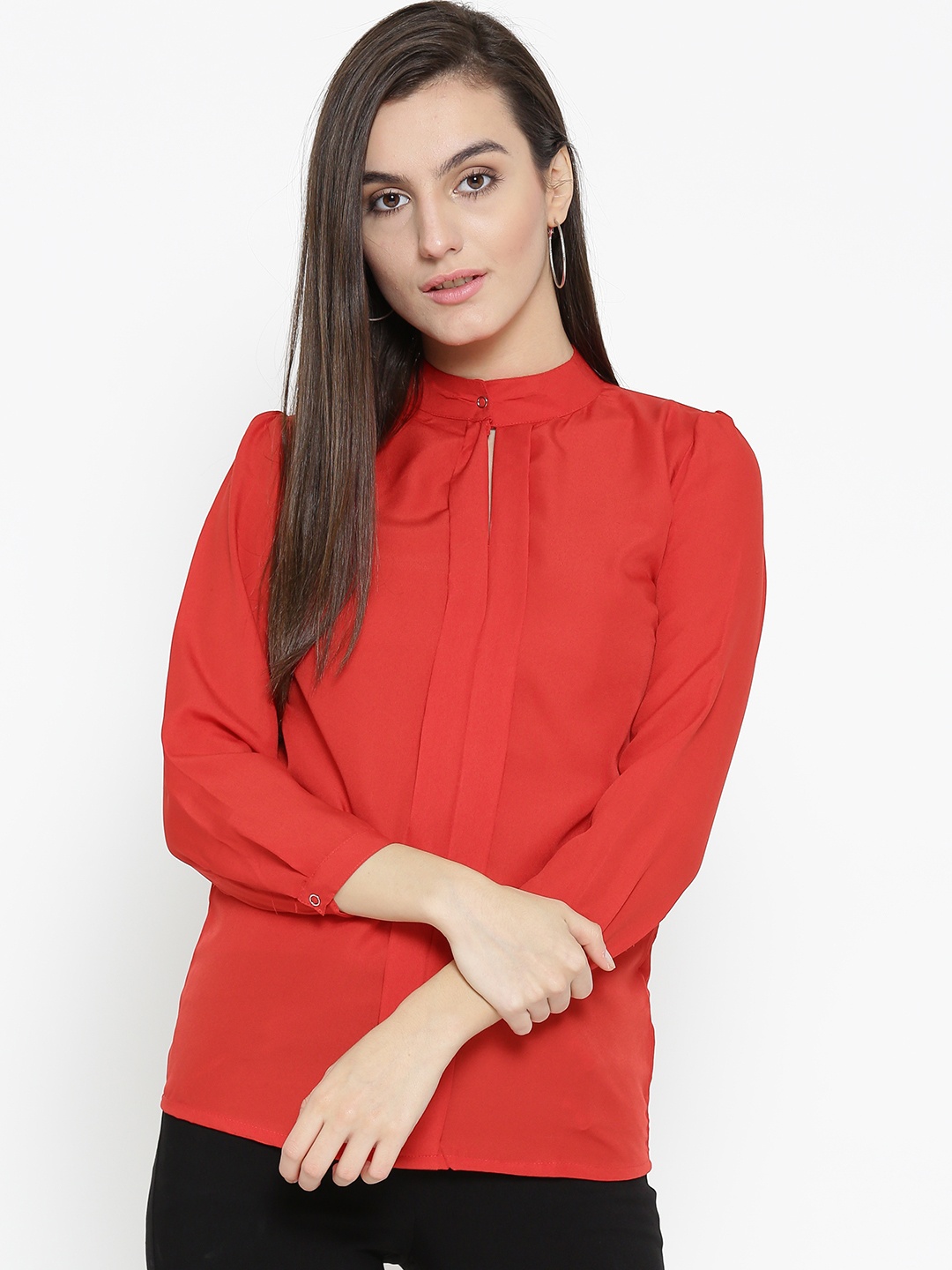 

U&F Women Red Solid Regular Top