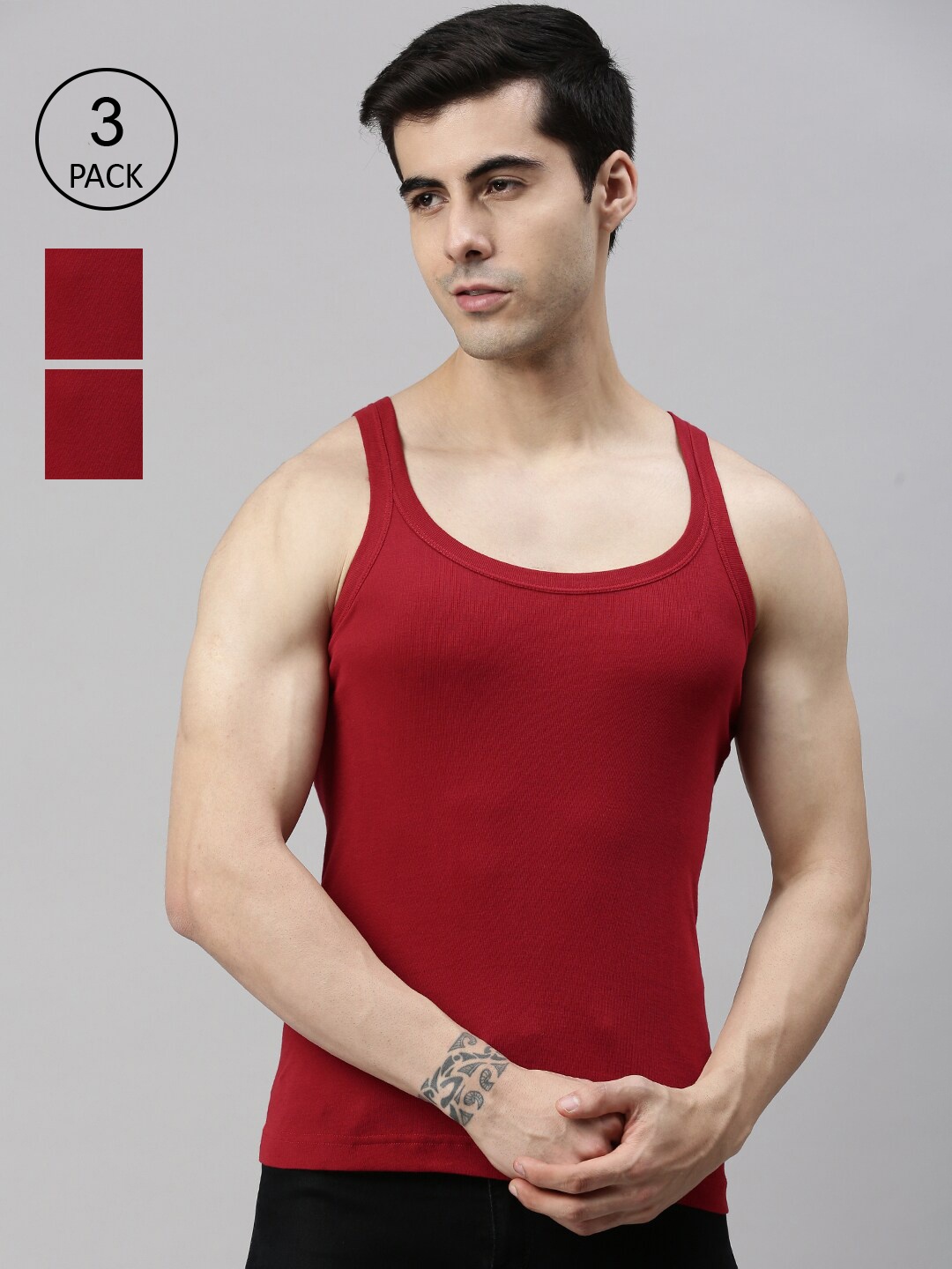 

Lux Cozi Men Pack of 2 Red Solid Pure Cotton Innerwear Vests