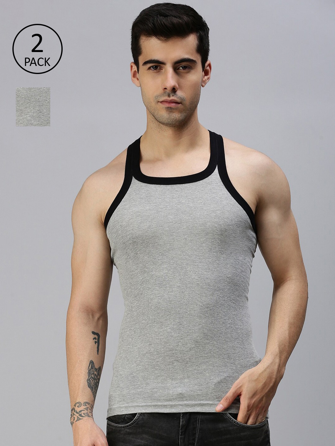 

Lux Cozi Men Pack of 2 Grey Solid Pure Cotton Innerwear Vests