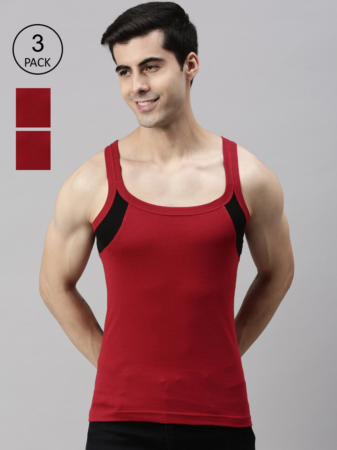

Lux Cozi Men Pack of 3 Red Organic Cotton Innerwear Vests