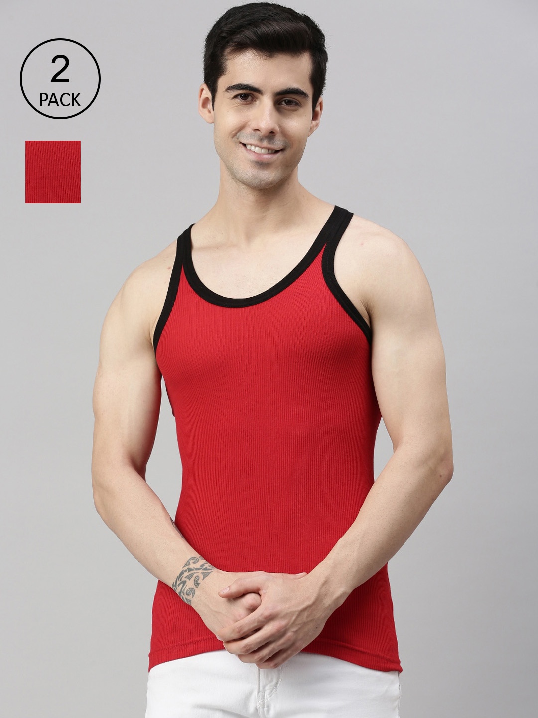 

Lux Cozi Men Pack of 2 Red Solid Pure Cotton Innerwear Vests