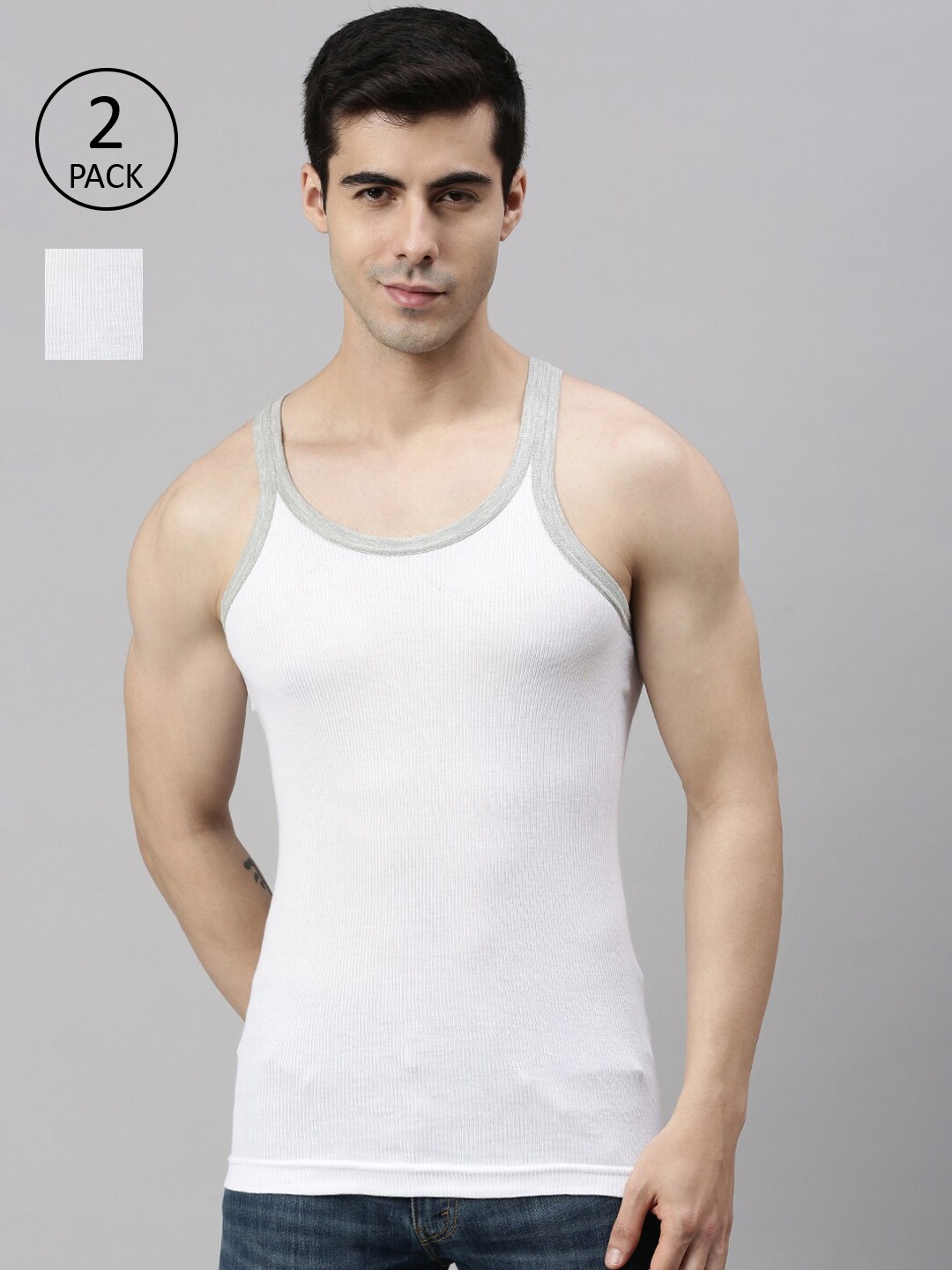 

Lux Cozi Men Pack of 2 White Solid Pure Cotton Innerwear Vests