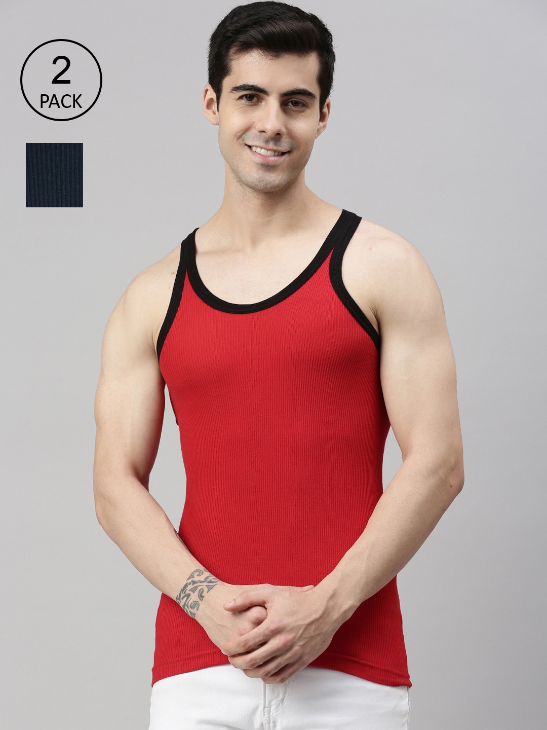 

Lux Cozi Men Pack of 2 Blue & Red Solid Pure Cotton Innerwear Vests