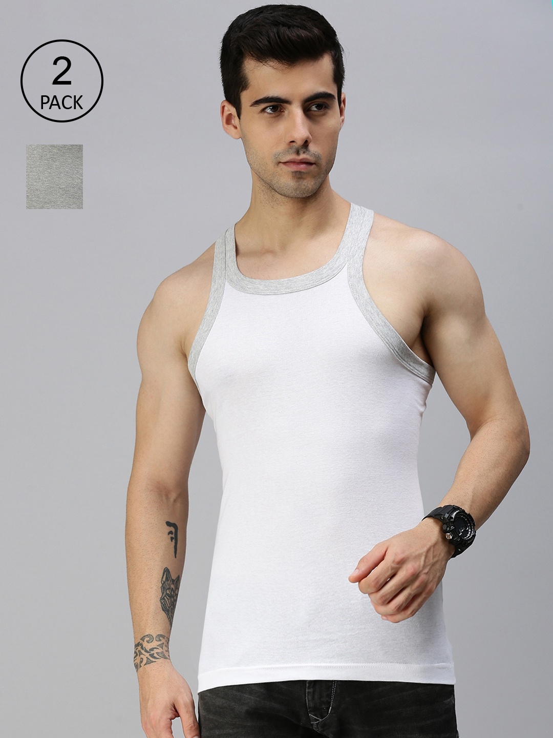 

Lux Cozi Men Pack Of 2 Solid Pure Cotton Gym Vests, Grey
