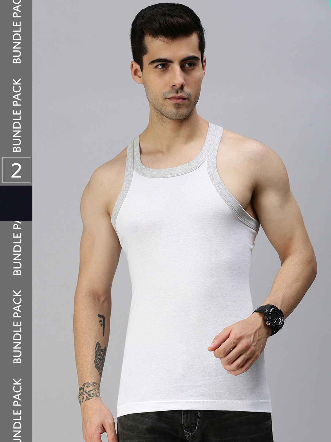 

Lux Cozi Men Pack Of 2 Solid Pure Cotton Innerwear Vests, Navy blue