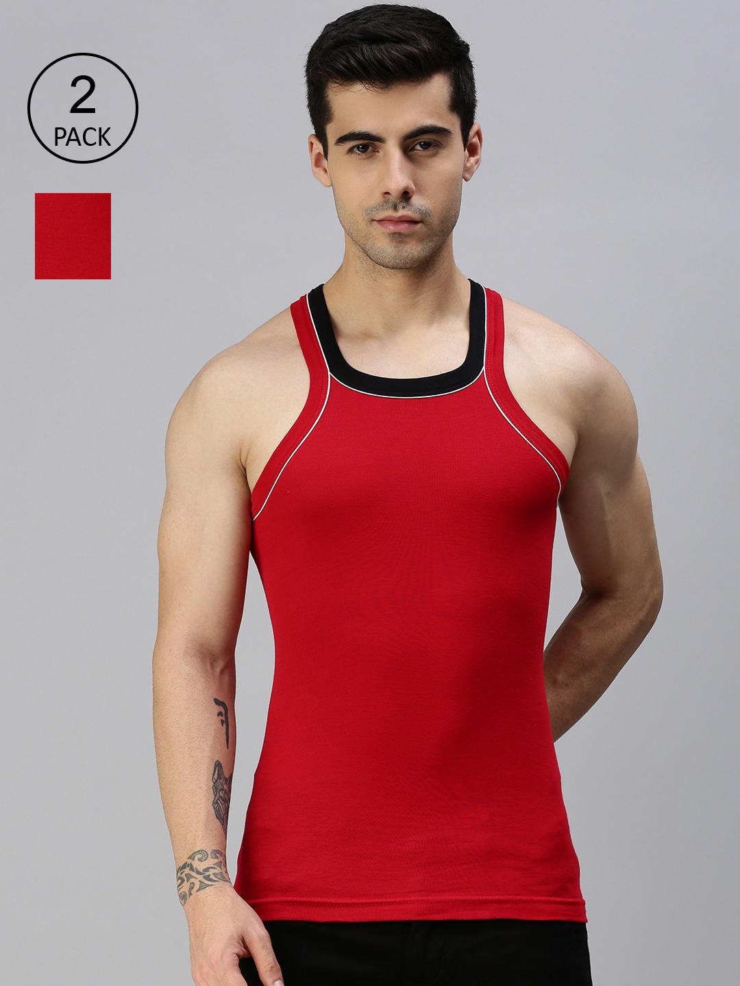 

Lux Cozi Men Pack Of 2 Red Solid Pure Cotton Innerwear Vests