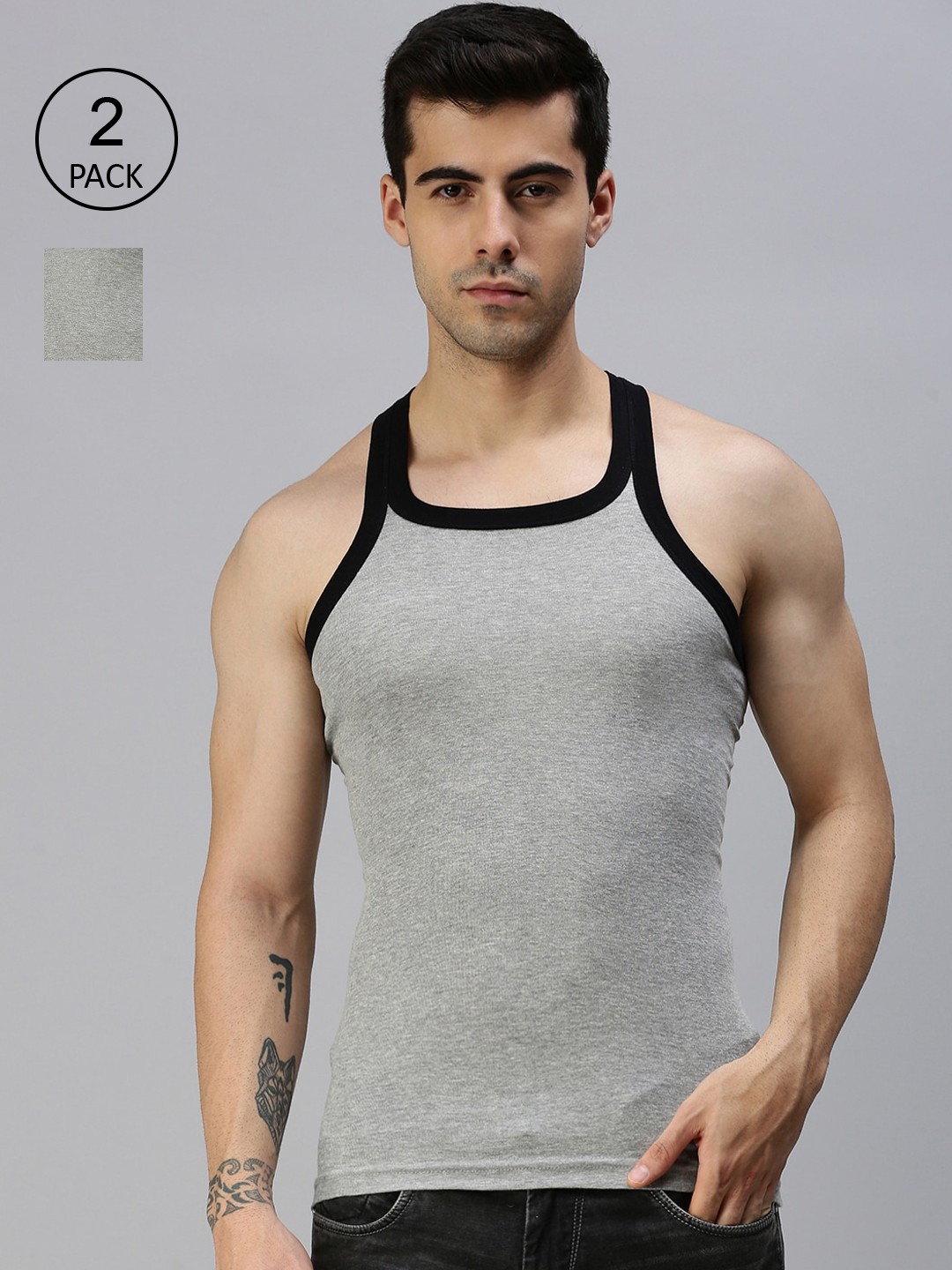 

Lux Cozi Men Pack Of 2 Solid Grey Cotton Innerwear Vest