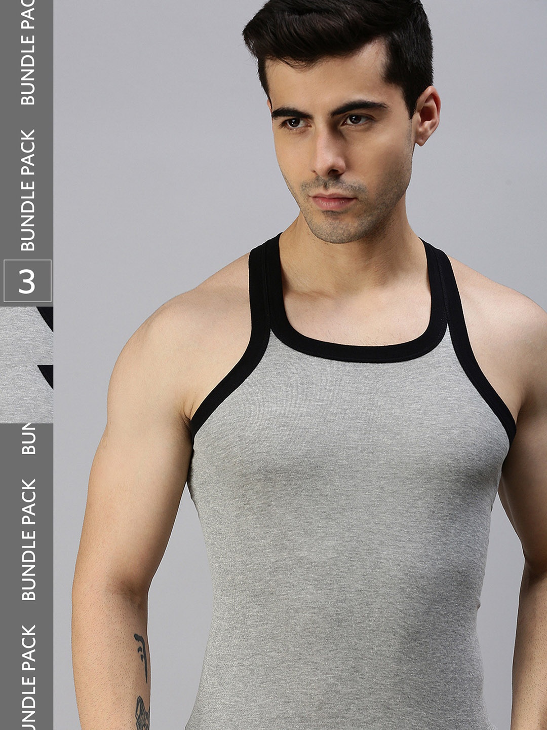 

Lux Cozi Men Pack Of 3 Grey Solid Organic Cotton Innerwear Vests