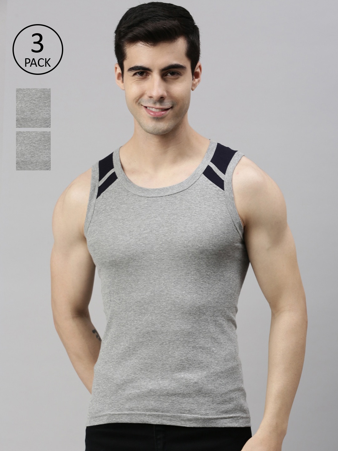 

Lux Cozi Men Pack Of 3 Solid Pure Cotton Innerwear Gym Vests, Grey