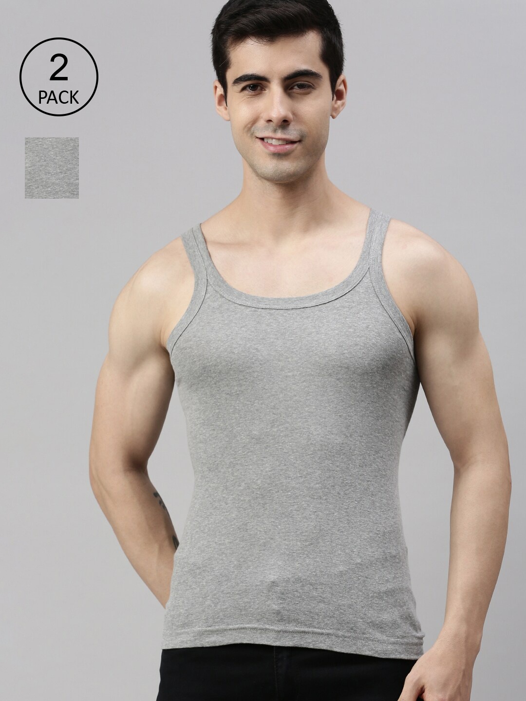 

Lux Cozi Men Pack Of 2 Grey Solid Pure Cotton Innerwear Vests