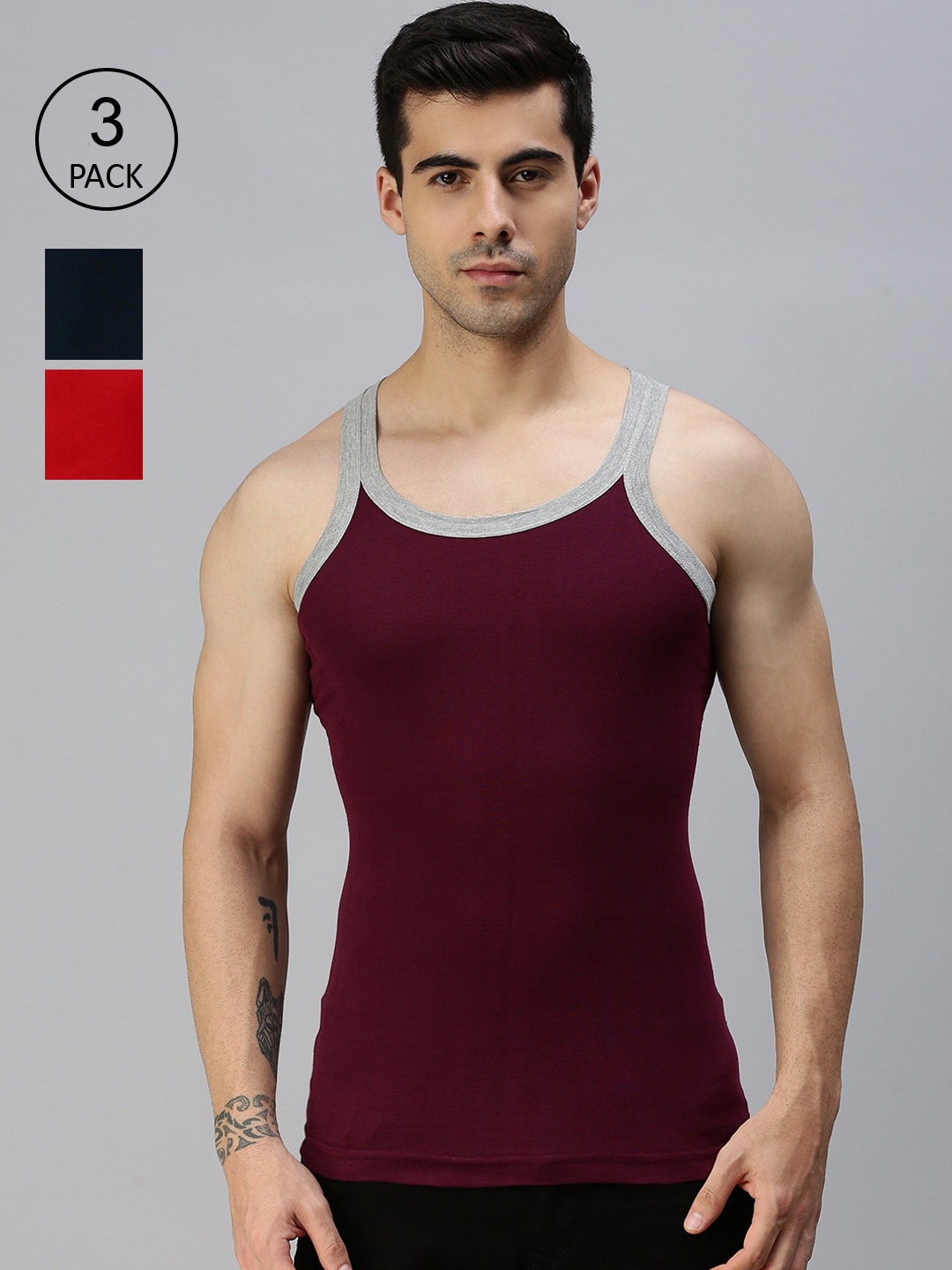 

Lux Cozi Plus Size Men Pack Of 3 Solid Organic Cotton Gym Vests, Blue