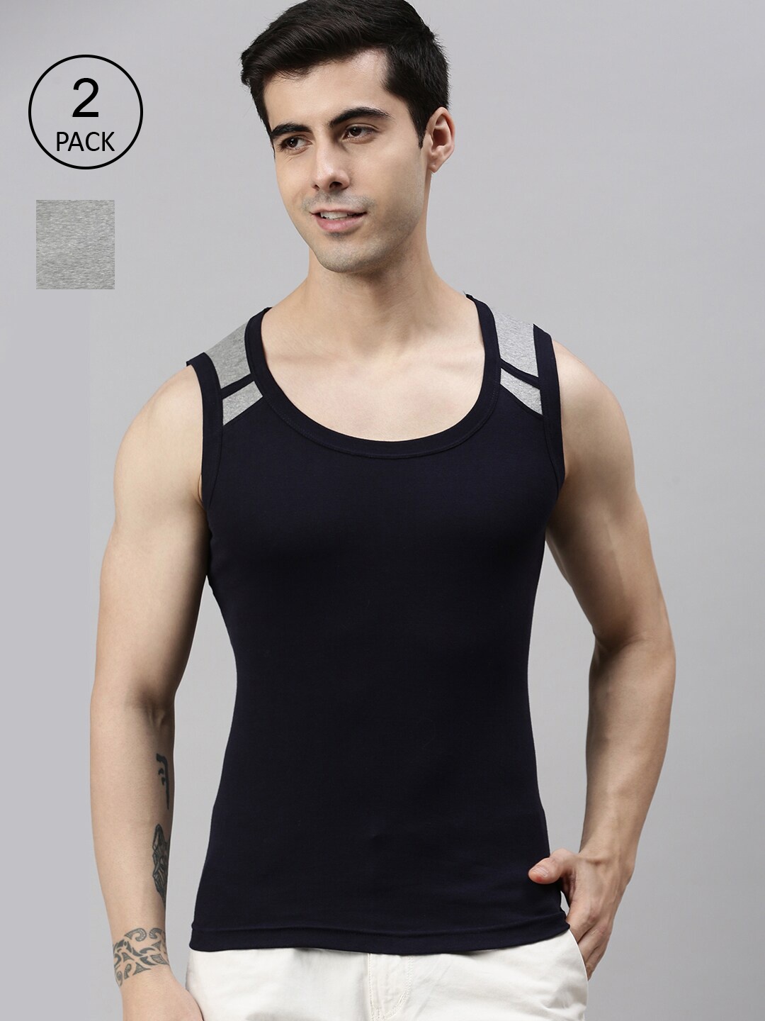 

Lux Cozi Men Pack of 2 Grey And Black Organic Cotton Innerwear Vests