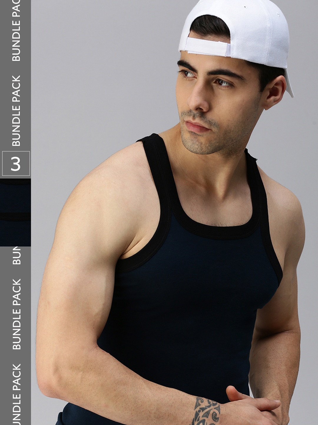 

Lux Cozi Men Pack of 3 Navy Blue Solid Pure Cotton Gym Vests