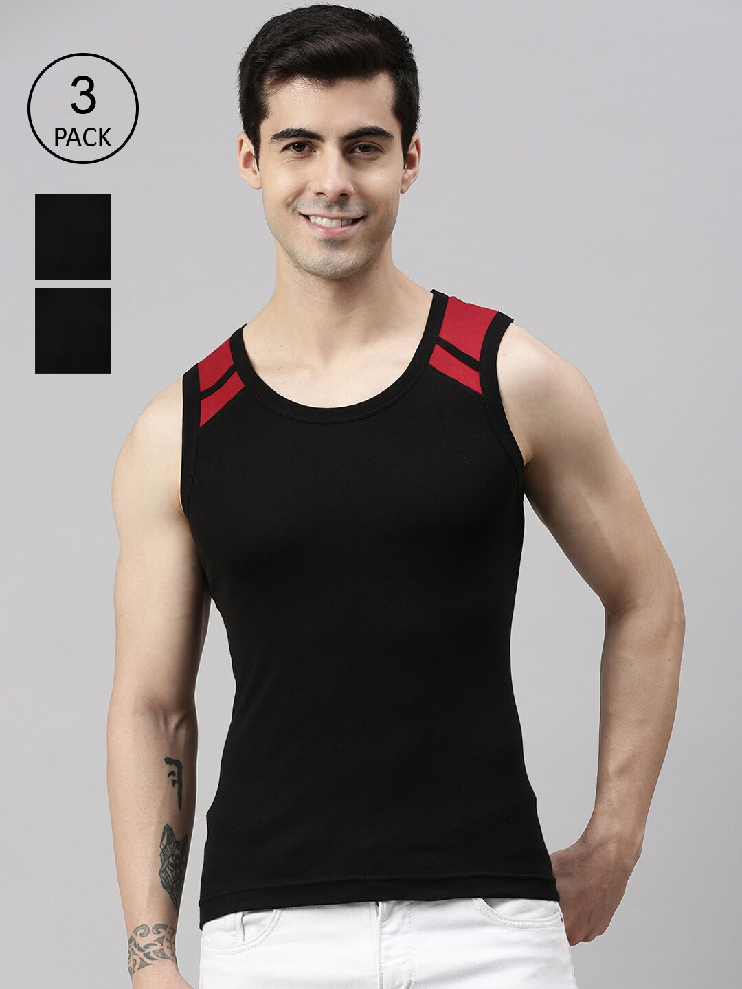 

Lux Cozi Men Pack Of 3 Black Solid Organic Cotton Innerwear Vest