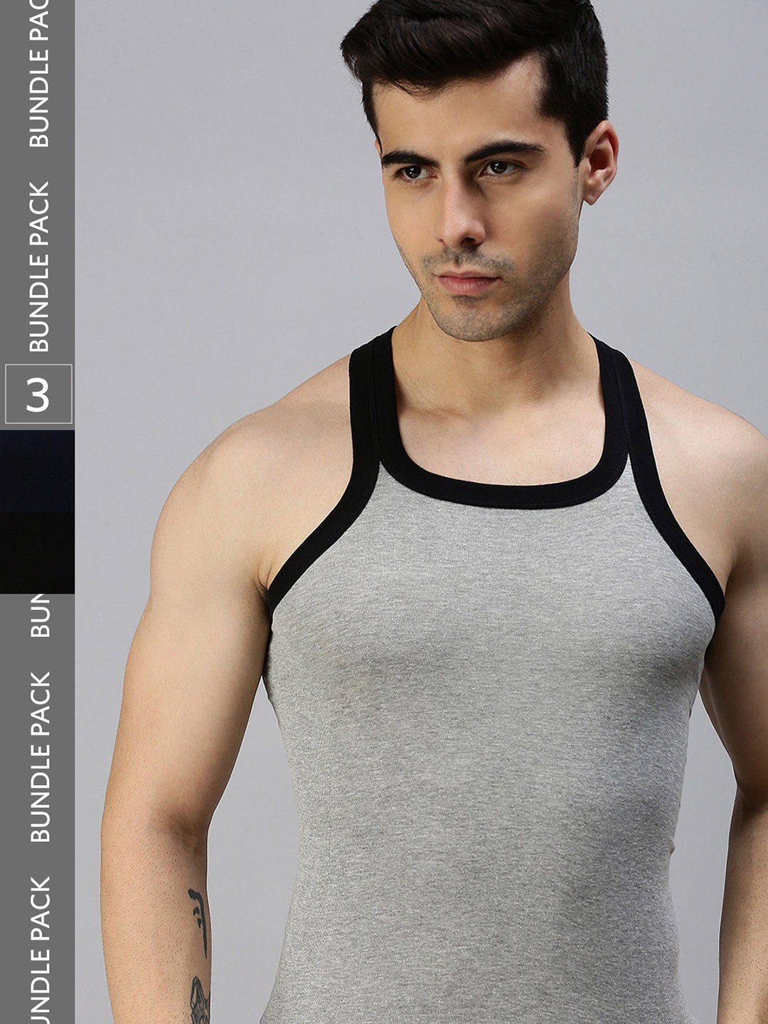 

Lux Cozi Men Plus Size Pack Of 3 Solid Organic Cotton Innerwear Vests, Black