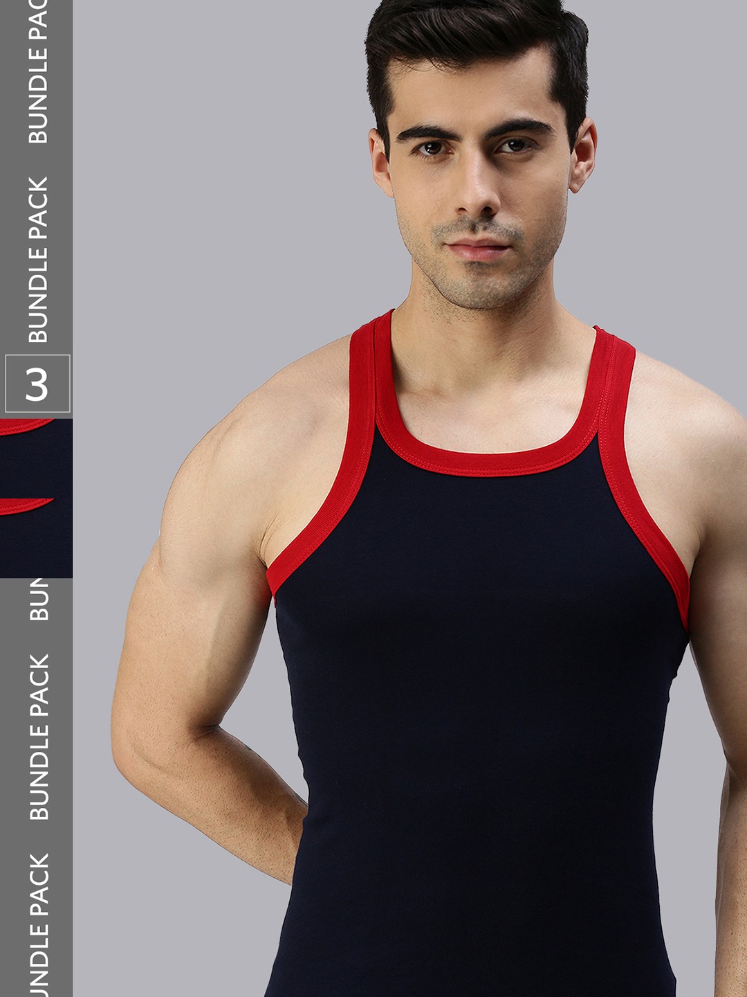 

Lux Cozi Men Pack of 3 Navy Blue Solid Pure Cotton Gym Vests