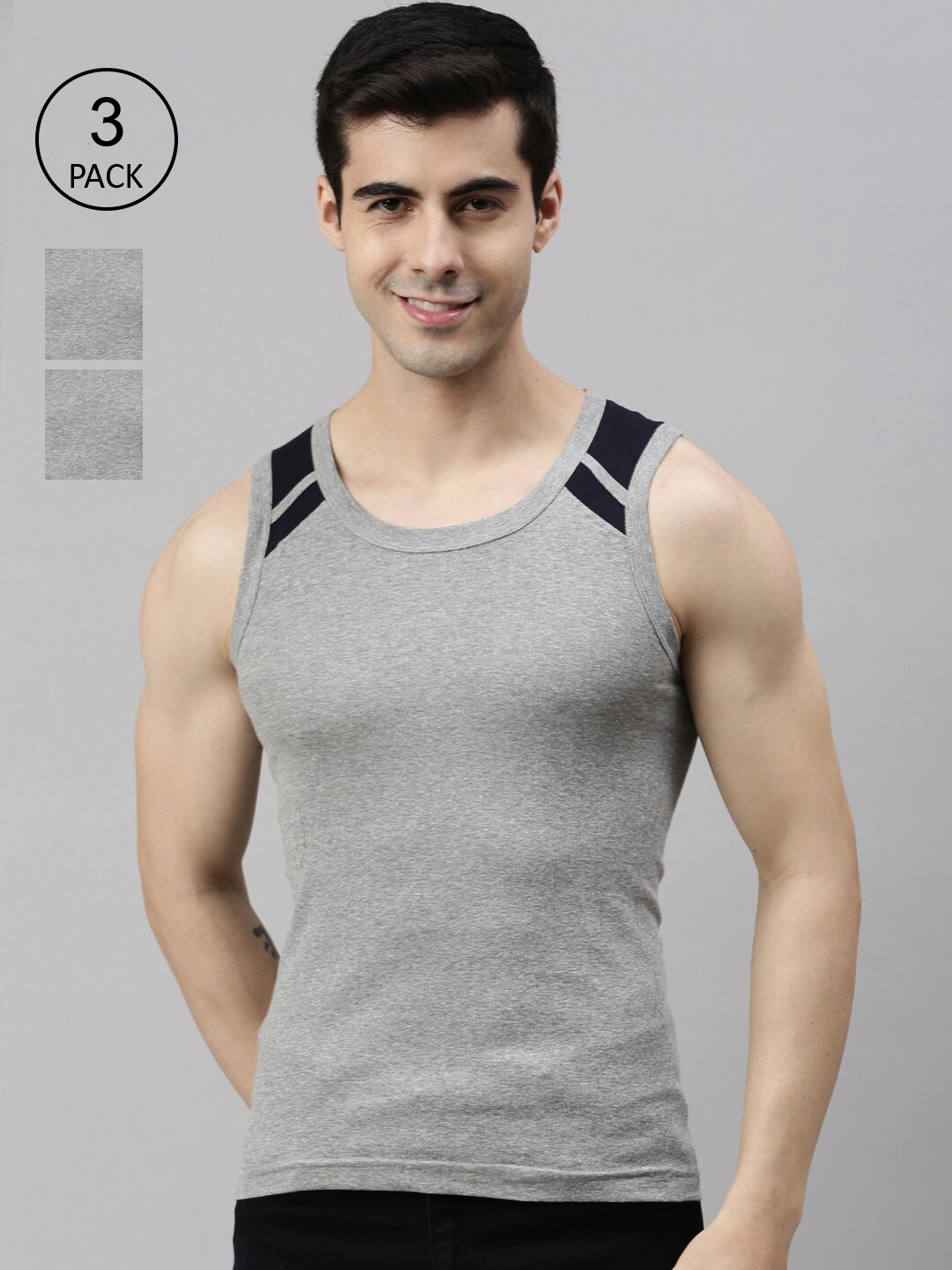 

Lux Cozi Men Pack Of 3 Solid Pure Cotton Innerwear Vests, Grey
