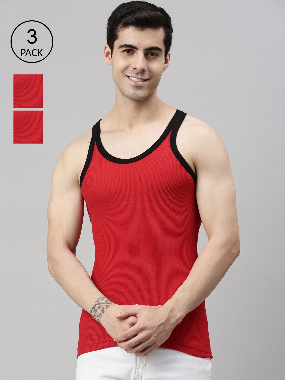 

Lux Cozi Men Pack Of 3 Solid Pure Cotton Innerwear Vests, Red