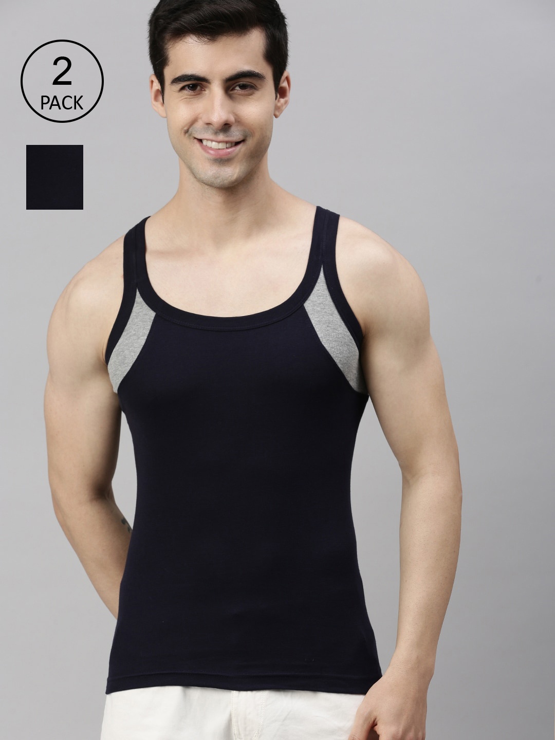 

Lux Cozi Men Pack of 2 Solid Organic Cotton Gym Vests, Black