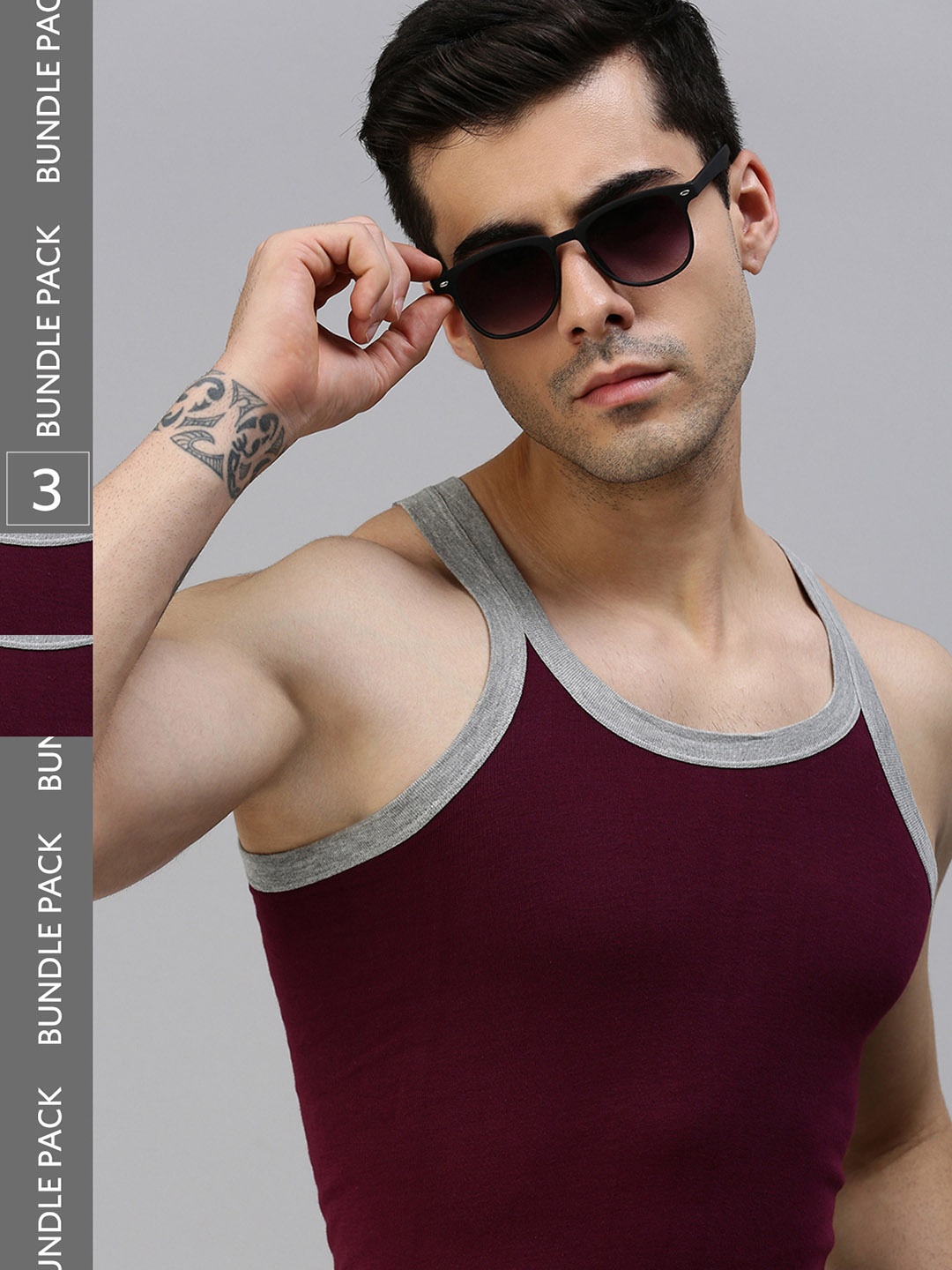 

Lux Cozi Men Pack Of 3 Maroon Solid Cotton Innerwear Vests