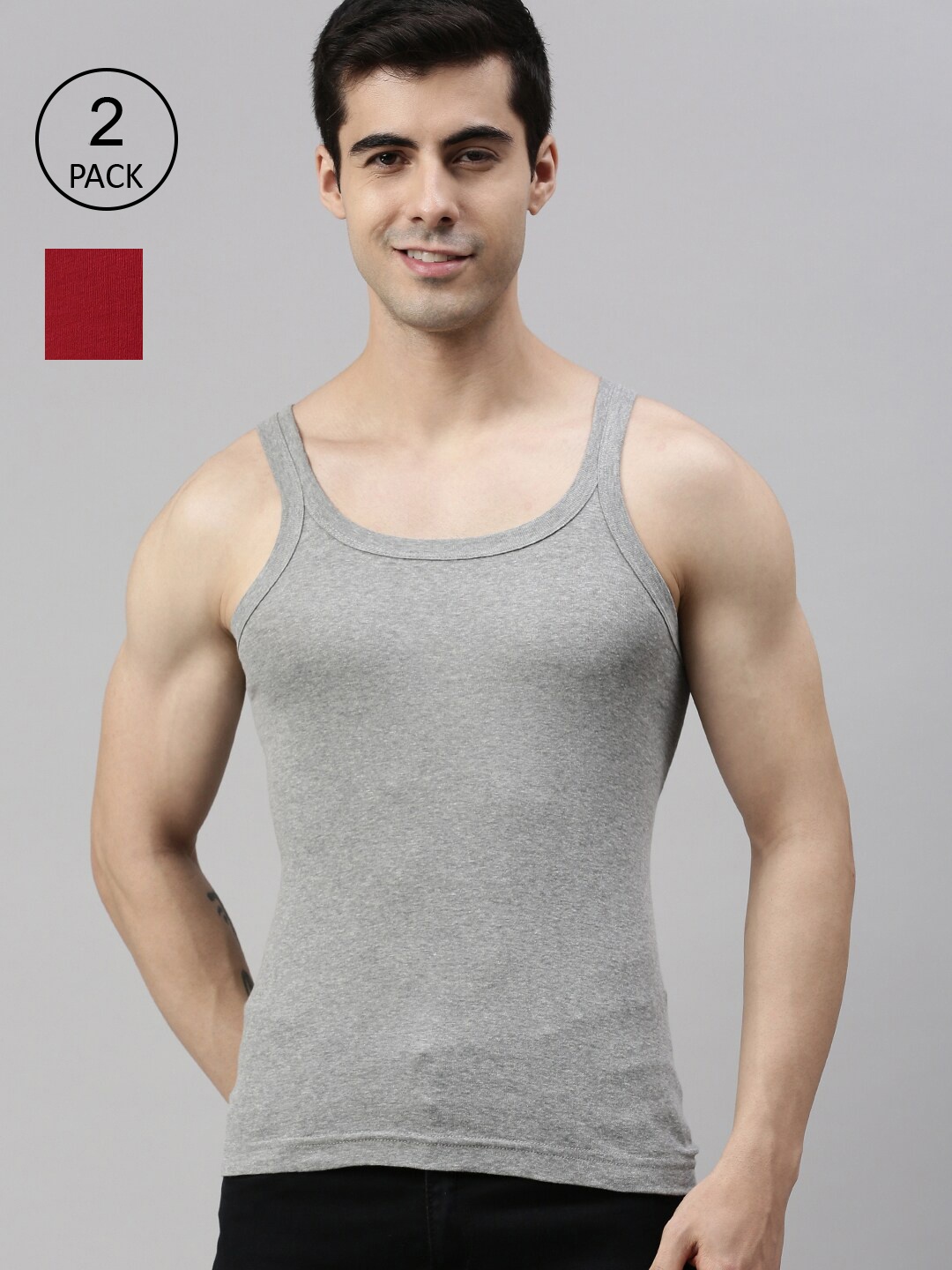 

Lux Cozi Men Pack Of 2 Solid Pure Cotton Innerwear Vests, Grey