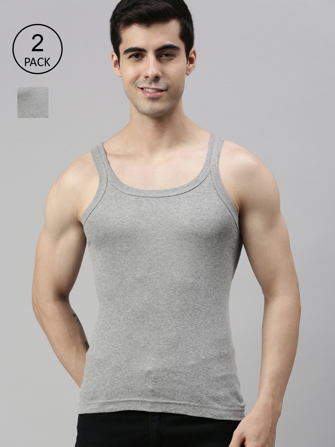 

Lux Cozi Men Pack of 2 Grey Solid Pure Cotton Gym Vests