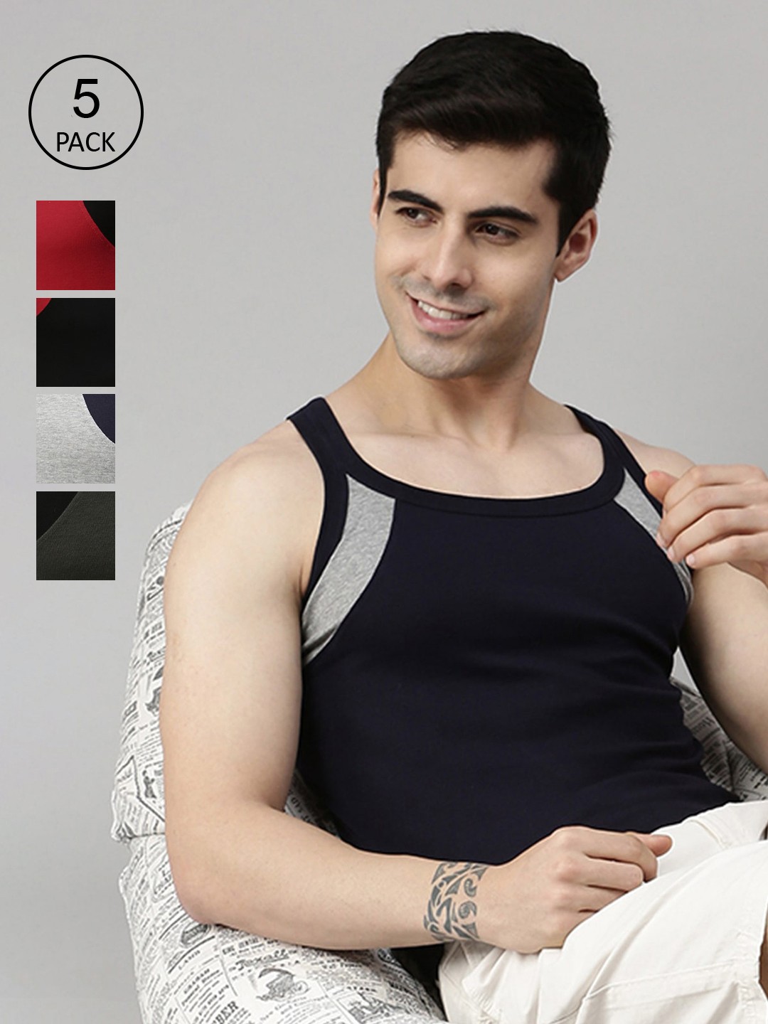 

Lux Cozi Men Pack Of 5 Assorted Pure Cotton Innerwear Vests