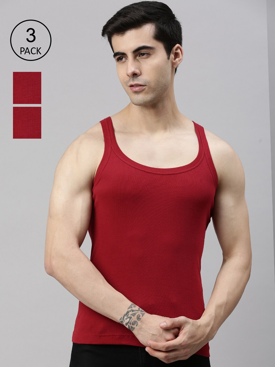 

Pack Of Two Lux Cozi Pack Of 3 Men Red Solid Cotton Innerwear Vests