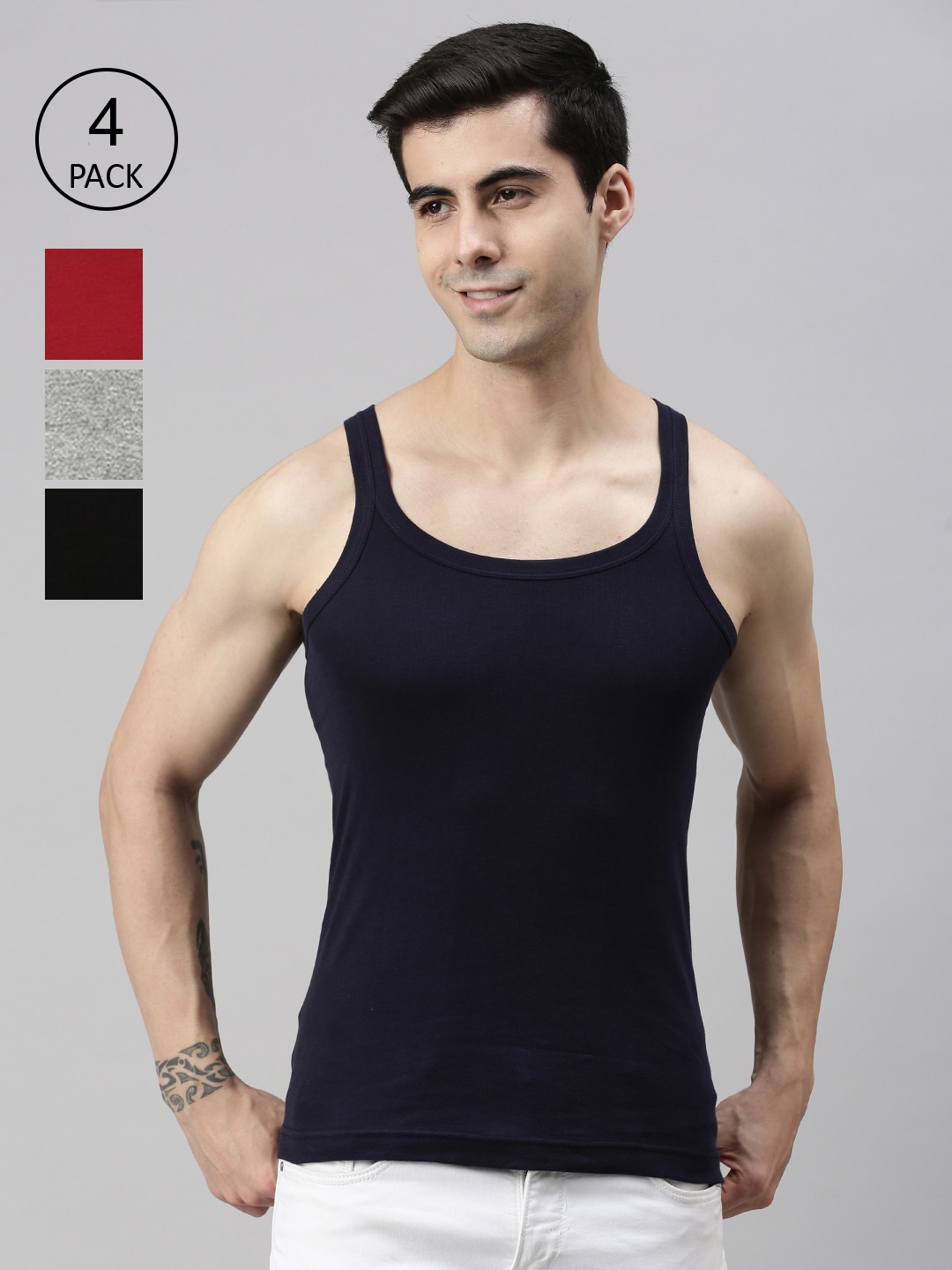 

Lux Cozi Men Pack Of 4 Assorted Pure Cotton Gym Vests