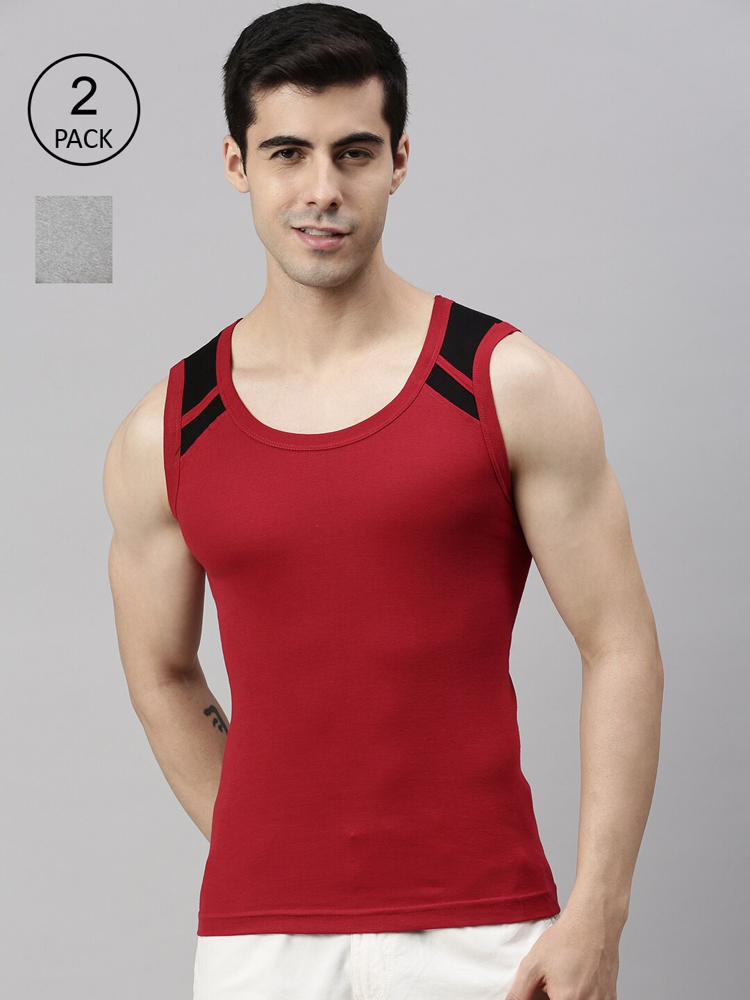

Lux Cozi Men Pack Of 2 Solid Pure Cotton Innerwear Vests, Grey