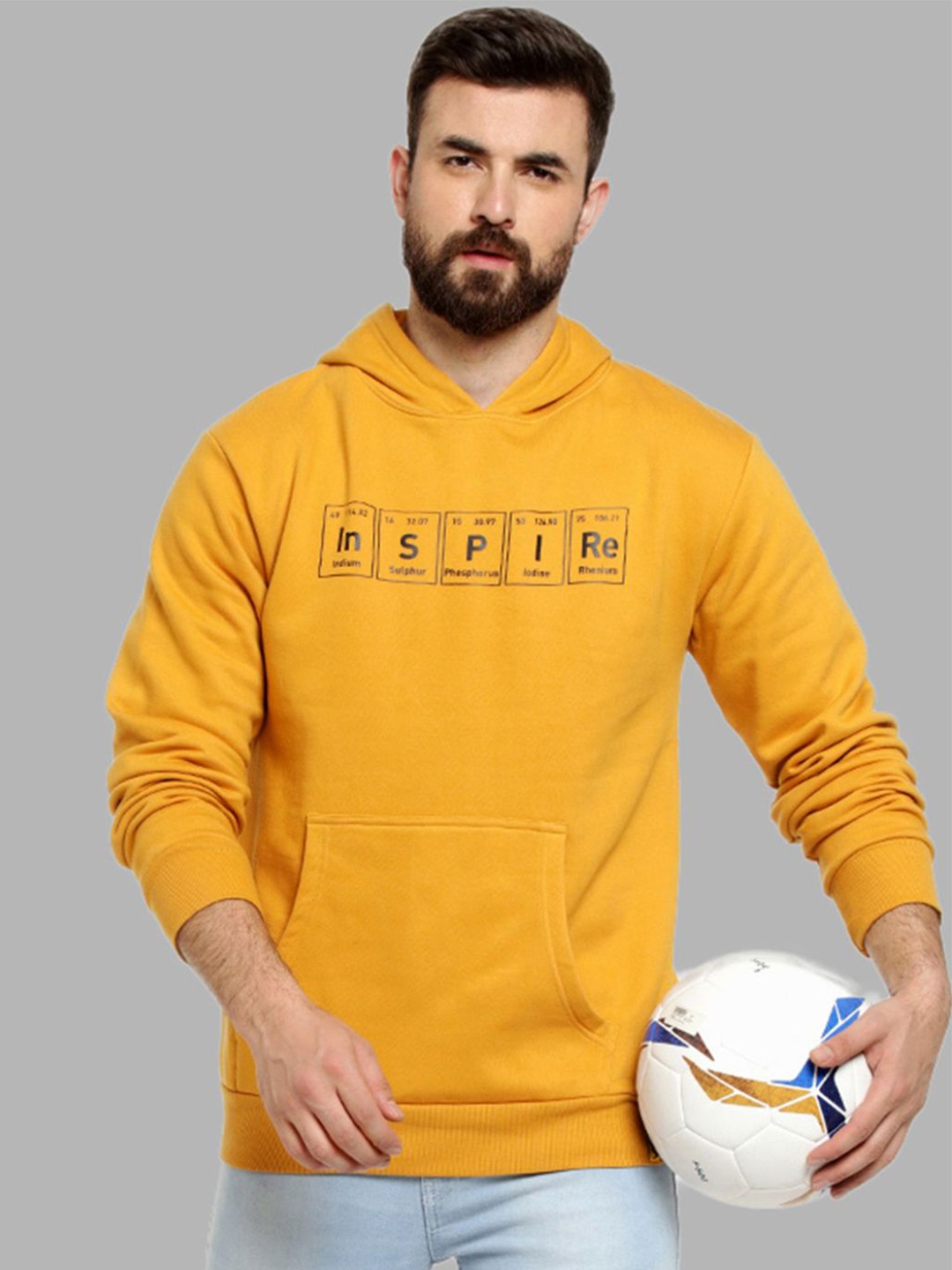 

Campus Sutra Men Mustard Printed Hooded Sweatshirt