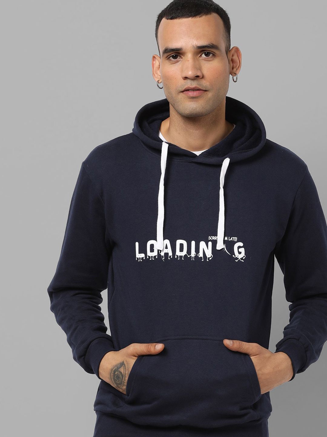 Campus Sutra Men Blue Printed Hooded Sweatshirt