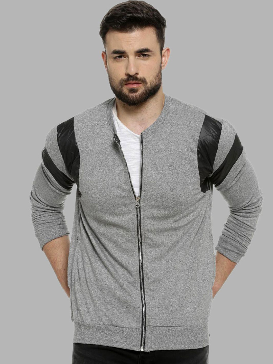 

Campus Sutra Men Grey Windcheater Outdoor Open Front Jacket
