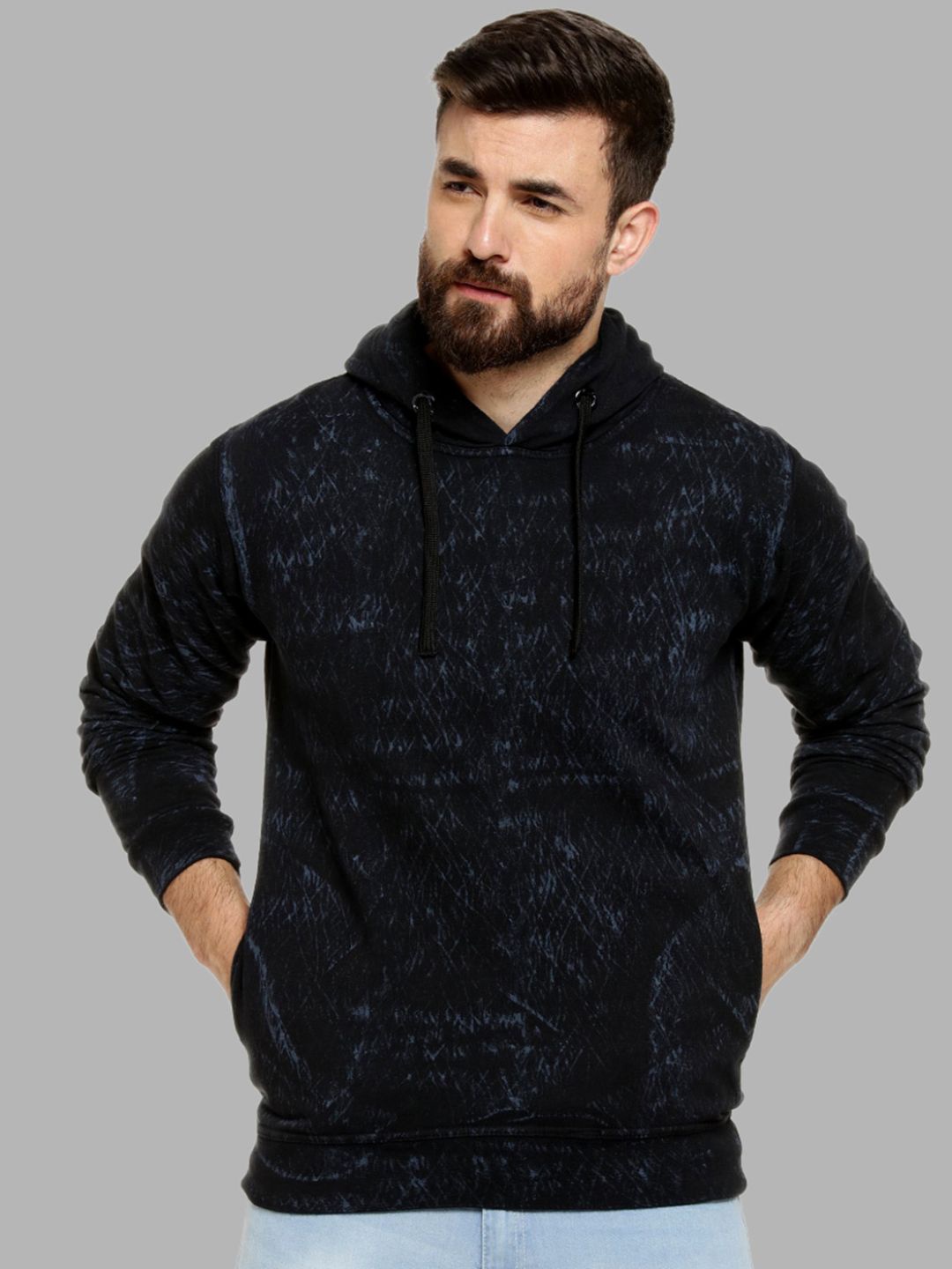 

Campus Sutra Men Black Printed Hooded Cotton Sweatshirt