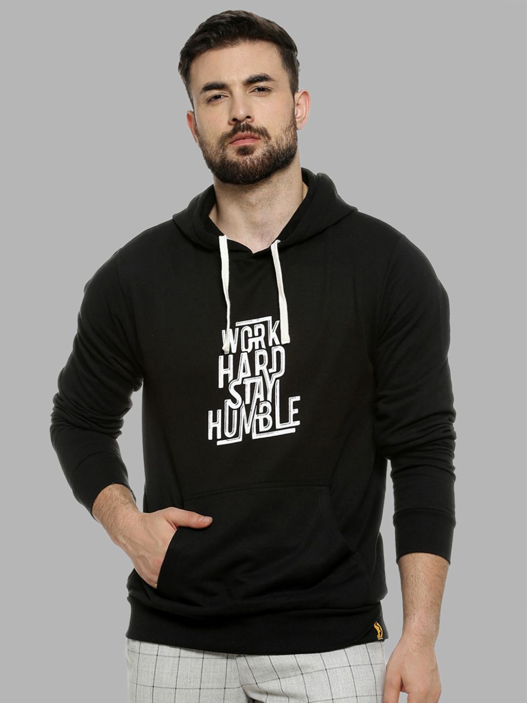 

Campus Sutra Men Black Printed Hooded Sweatshirt